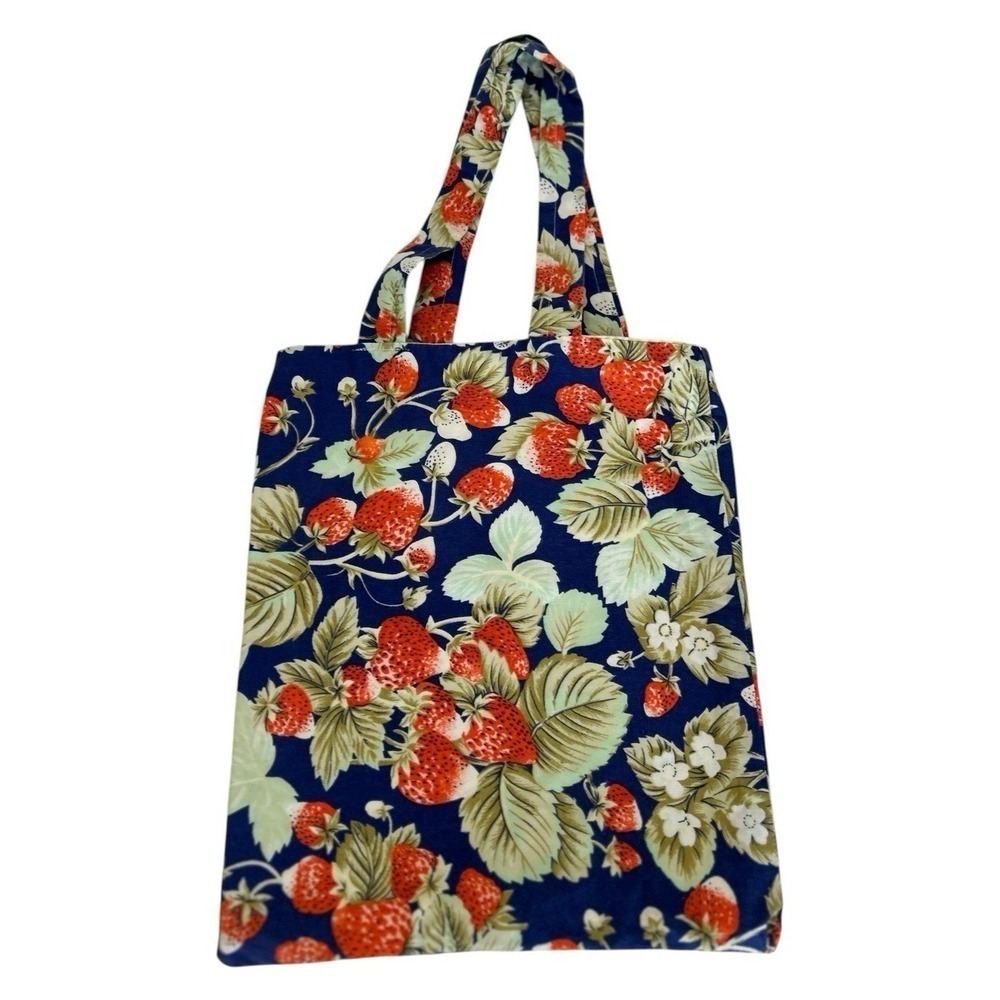 Handmade Fabric Tote Bag Strawberry Floral Lined 12.5" X 10.5" Sustainable